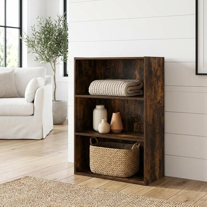 Furnifact Amber Pine Open Shelf Bookcase, 3-Tier Wooden Storage, Durable Wood, Living Room, Office, Bedroom Storage