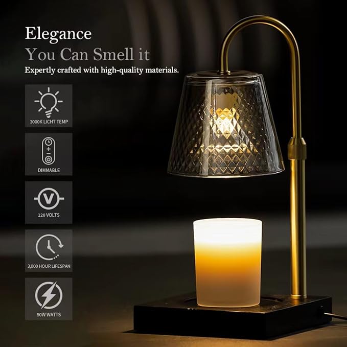 Candle Warmer Lamp with Timer (2H/4H/8H), Adjustable Height Dimmable Wax Melting Lamp for Jar Candles, Electric Candle Lamp for Home Decor, Ideal Gift for Candle Lovers (Black)