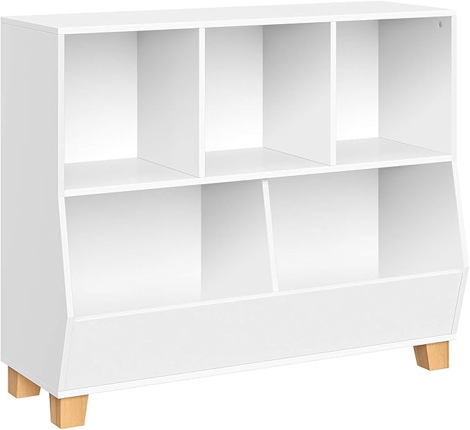 RiverRidge Catch-All Kids 35 Inch Wide Toy Organizer with 3 Cubbies and 2 Storage Bins - Pure White