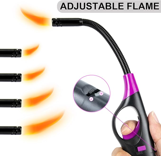 Refillable Butane Lighters, 4 Pack Long Lighters for Candle, Multiple-Purpose Lighter Pack for Camping Fireplace Party BBQ Grill Candle Lighter（Fuel Included）