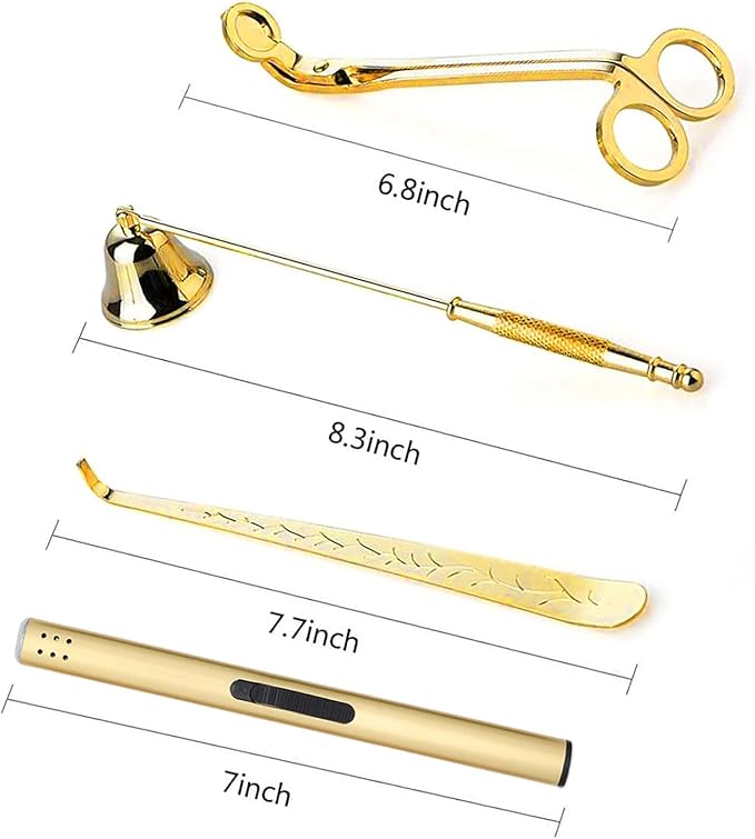 5 in 1 Candle Trimmer and Lighter Set with Candle Snuffer and Wick Trimmer with Tray, Gold Candle Wick Trimmer and Snuffer Set with Lighter and Wick Dipper for Scented Candle Lovers
