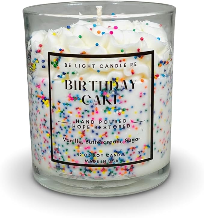 Birthday Candle | Birthday Gift for Women | 12oz Birthday Cake Candle | Friend Gift | Cute Candles for Women | Be Light Candle RE (Birthday Cake)