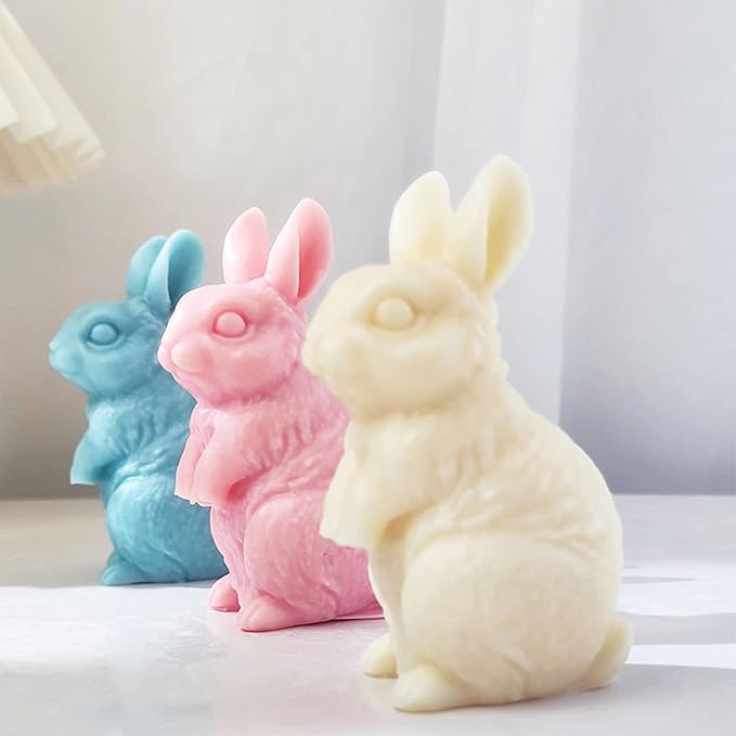 3D Rabbit Candle Silicone Molds Easter Bunny Resin Casting Mould for DIY Candle Making Polymer Clay Craft Plaster Home Decoration
