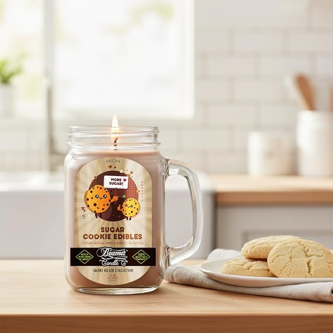 Sugar Cookie Edible Candle – Odor Eliminating, Strong Scent – Sugar Cookies with Vanilla – Long Lasting 90 Hour Burn – Large 12oz Mason Jar – Made in USA – Beamer Candle Co.