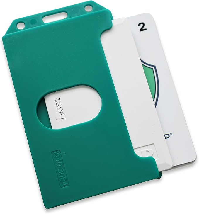 2 Pack - Heavy Duty 2-Sided Rigid Multi Card Holder - Hard Plastic Vertical ID Badge Holders for 2 Standard or Thick Prox Cards, Fuel Card, CAC, Work Badge, or Credit Cards by Specialist ID (Green)