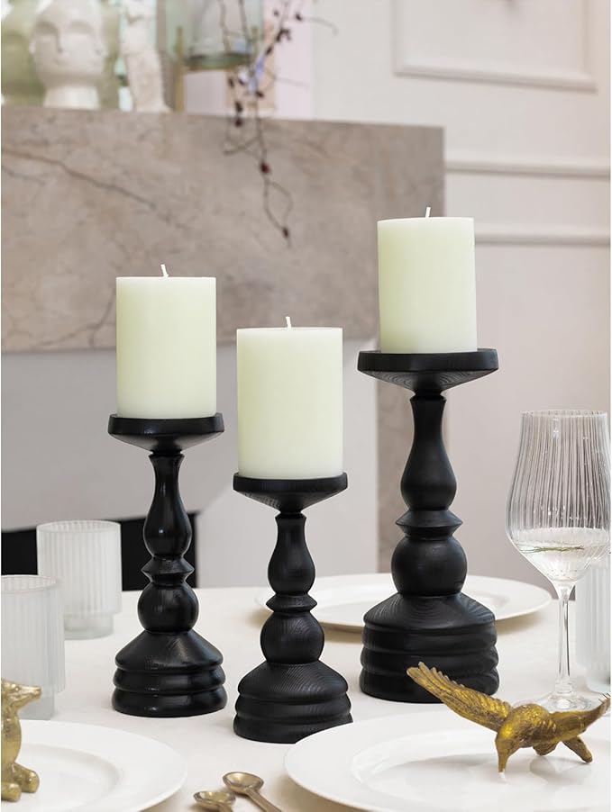 CANDWAX 3x4 inch Pillar Candles Set of 3 – Unscented Dripless Rustic Ivory Candles for Home Decor, Weddings, Table Settings