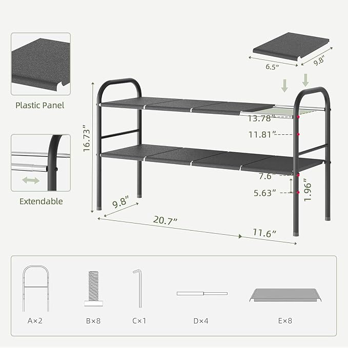 NETEL Under Sink Organizers and Storage, 2 Tier Expandable Under Cabinet Organizer Shelf with 8 Removable Panels,under sink shelf bathroom,Adjustable Shelf for Cupboard