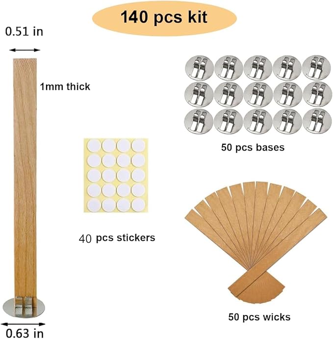 Thicken Wooden Candle Wicks 5.1 X 0.5 Inch Natural Candle Wood Wicks with Stand Candle Cores for DIY Candle Making Craft Smokeless Wood Wicks (50 pcs)