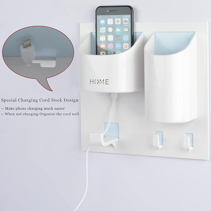 Bedside Shelf Wall Mounted Dorm Room Rack Organizer with Headset Stand Hanger,Drink Holder and Small Hooks-Use for Bedroom,Bathroom to Hold Remote,Glass,Cellphone,Beer,Solo Cup(Vertical Type/White)