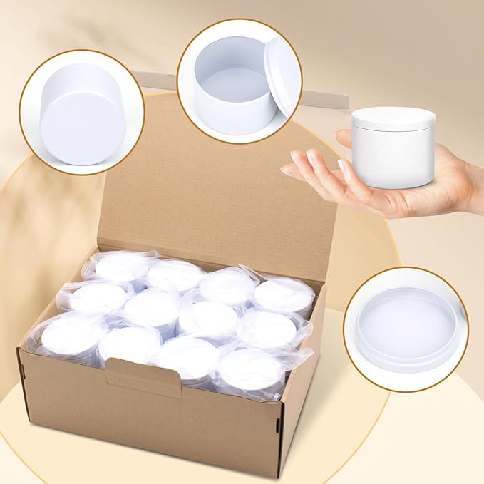 12-Pack Candle Jars, 8oz Candle Tins with Lids, Empty Metal Candle Jars for Making Candles Bulk Candle Containers - Full White