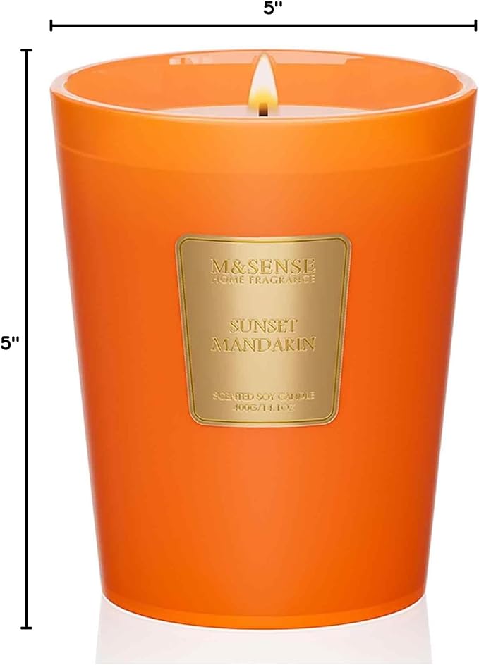 M&SENSE Sunset Mandarin Scented Natural Soy Wax Candle, 14.1oz 60 Hours Long Lasting Slow Burning Candles for Home Decor, Aromatherapy Candle for Stress Relief