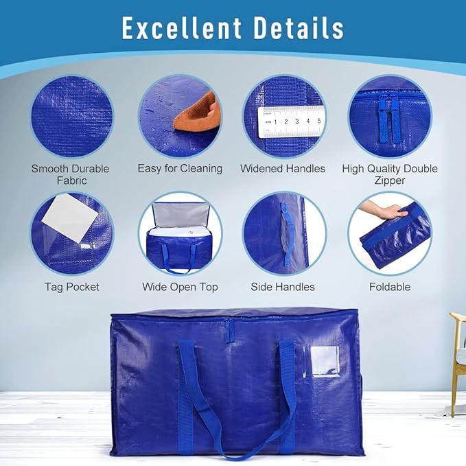 Extra Large Moving Bags with Zippers & Carrying Handles, Heavy-Duty Storage Tote Moving Boxes for Space Saving (6)