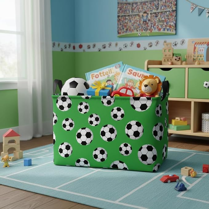 Kid Cute Rectangle Storage Basket Baby Toy Clothes Storage Bin Nursery Playroom Bedroom Decor Basket (Soccer)