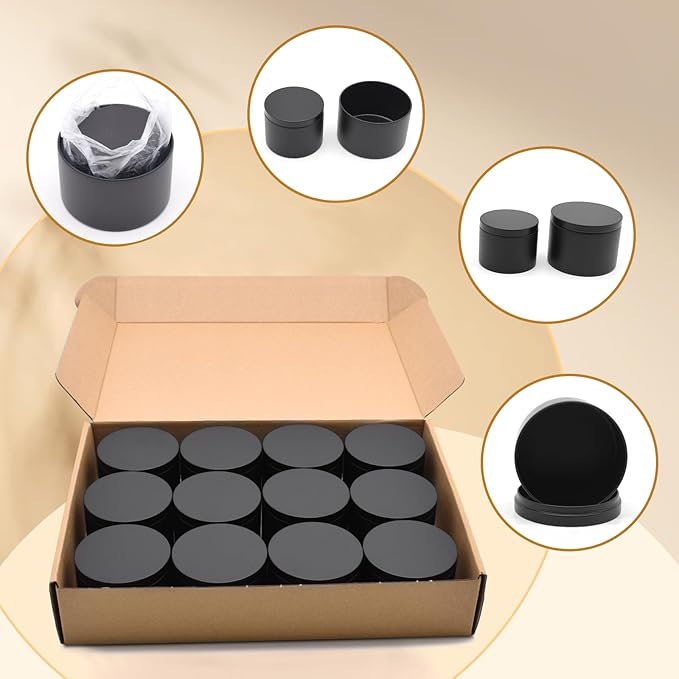 24-Pack Candle Jars, 12pcs 8oz + 12pcs 4oz Candle Tins with Lids, Empty Candle Jars for Making Candles Bulk Candle Containers - Matte Black