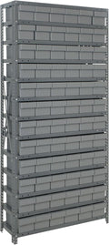Quantum Storage Systems 2475-603GY Solid Heavy Duty 13 Shelves 72 Super Tuff Euro Gray Bins 75" H x 36" W x 24" D