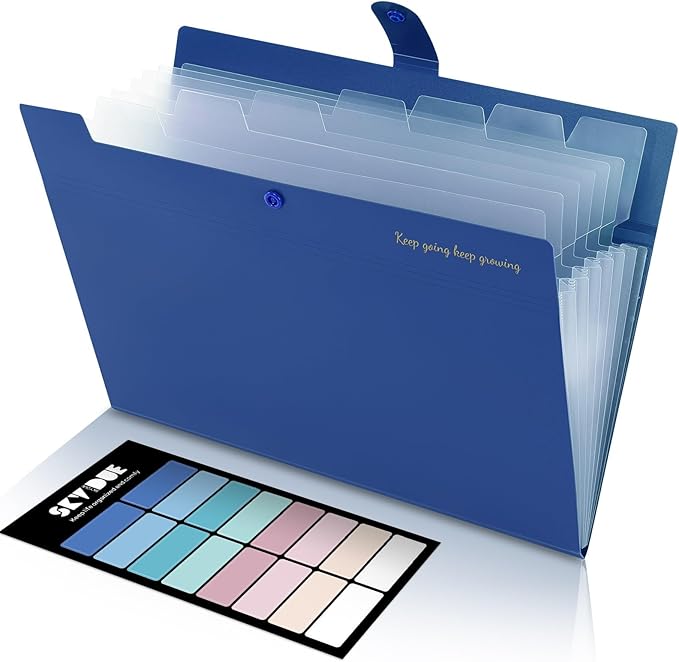 SKYDUE Accordion File Organizer, Expanding File Folder with 8 Pockets, Expandable Document Paper Receipt Organizer, Letter/A4 Size Filing Folder School Office Supplies Blue