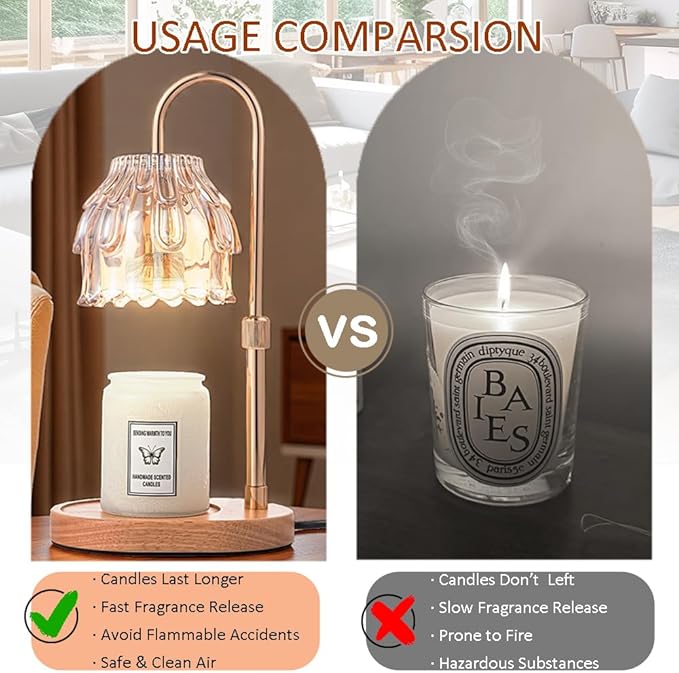 Candle Warmer Lamp with Timer - Height Adjustable Dimmable Table Lights No Flame Heat Melt Wax - House Warming Gifts, Birthday Present for Women,Mothers Day Gifts(Champagne)