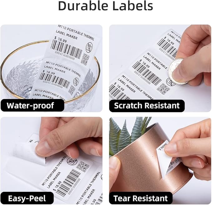 Phomemo Thermal Labels Jewelry Price Tags Compatible with Phomemo M110 M108 M120 M200 M220 M221 M150 M250 M260 M100 Label Printer, 70x30mm (2.75''x1.2'') 100 Labels/Roll, for Cabel