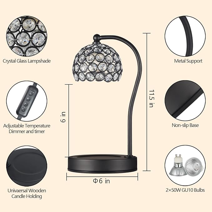Dimmable Electric Candle Warmer Lamp with Timer Home Decor Wax Melts Warmer for Jar Scented Candles Mother's Day Thanksgiving Christmas Day Gift for Women with 2 Bulbs