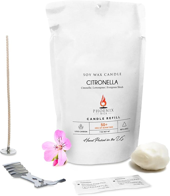 Phoenix Wick Candle Making Kit – Transform Anything Into A Candle – Candle Making Kit with Wick + 7oz Wax (Citronella Scent)