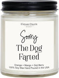 CEDAR CRATE MARKET - Gifts for Dog Lovers | Dad Gifts | Pet Sitter Gift | Funny Candle for Men Women | Sorry The Dog Farted Candle | Orange Patchouli Scented | Made in The USA