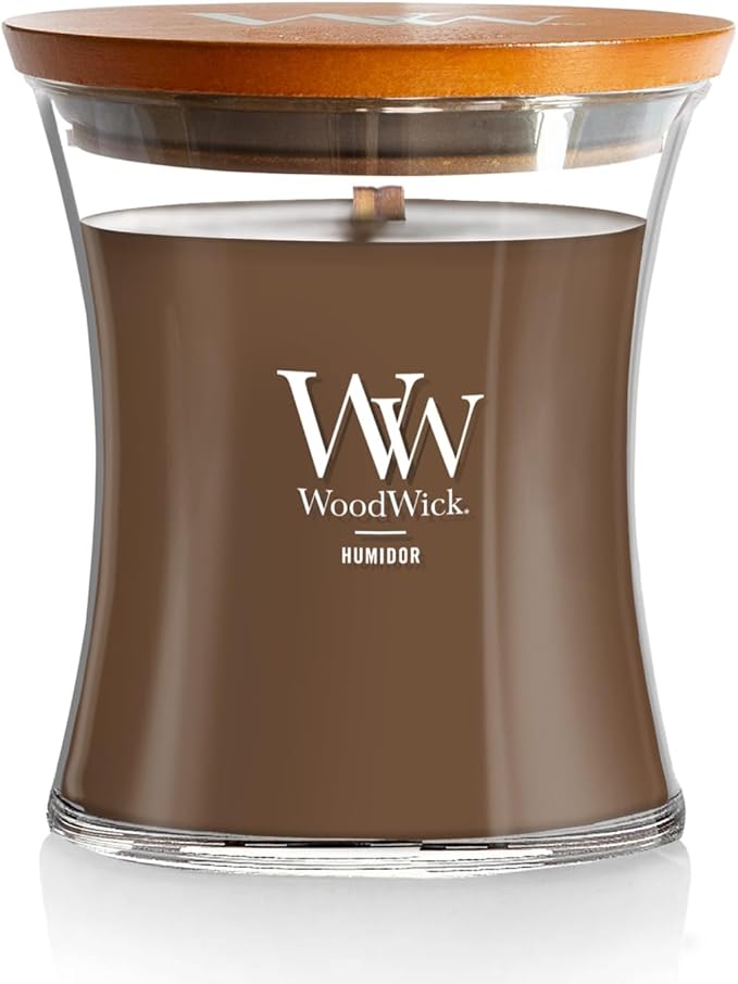 WoodWick Humidor Gifts for Women and Men, 9.7 oz Medium Hourglass Candle with Crackling Wick