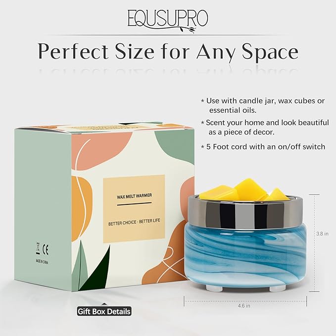 Scented Wax Melt Warmer Electric – Art-glass Candle Wax Warmer, 3-in-1 Wax Melter Burner, Fragrance Warmer for Scented Candles, Wax Melts, Tarts, Essential Oils to Freshen Home Office, Gift & Decor