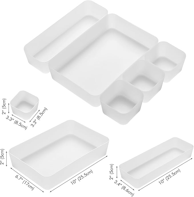 Poeland 5 Pcs Drawer Organizer Tray Storage Box for Bedroom Nightstand Drawer Dresser Bathroom Kitchen Drawer, Frosted