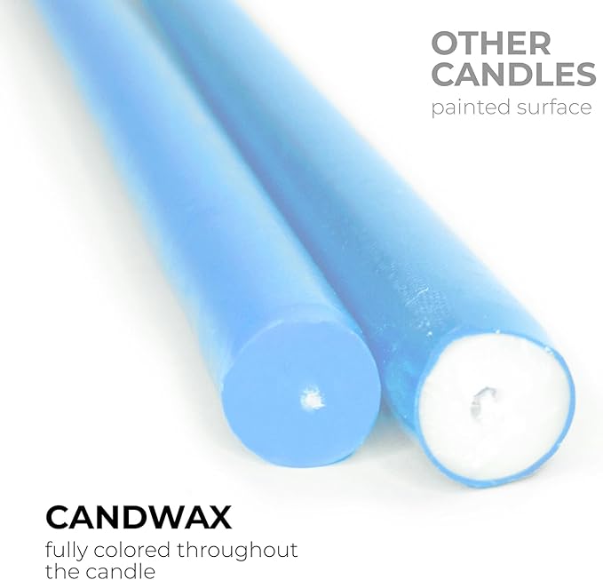 CANDWAX 12 inch Light Blue Taper Candles Set of 12 - Unscented Smokeless Dripless Tall Candle Sticks - Perfect for Special Occasions, Ordinary Dinners and as Easter Candles - Light Blue Candlesticks