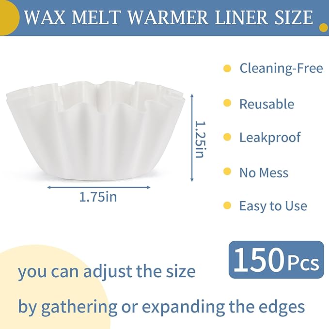 PEASUG 150 Pcs Wax Melt Liners, Wax Melt Warmer Liners, Leakproof & Reusable Wax Melt Cups for Wax Burner, Wax Melters, Candle Warmers, Scented Wax, Plug Warmers, Electric Wax Warmers (White)