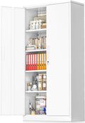 Greenvelly White Metal Storage Cabinet, 72" Steel Locking Cabinet with Doors and 4 Adjustable Shelves, Tall Tool Cabinets Lockable File Cabinet for Home Office, Metal Classroom Cabinet for Garage