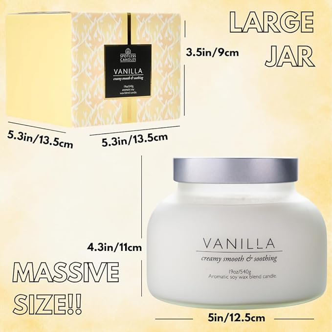 Volcano Vanilla Candle 19oz:- with a Crackling Wooden Wick in Large 4" x 5" Large Elegant White Glass Jar in a Presentation Gift Box and Protective Shipping Box