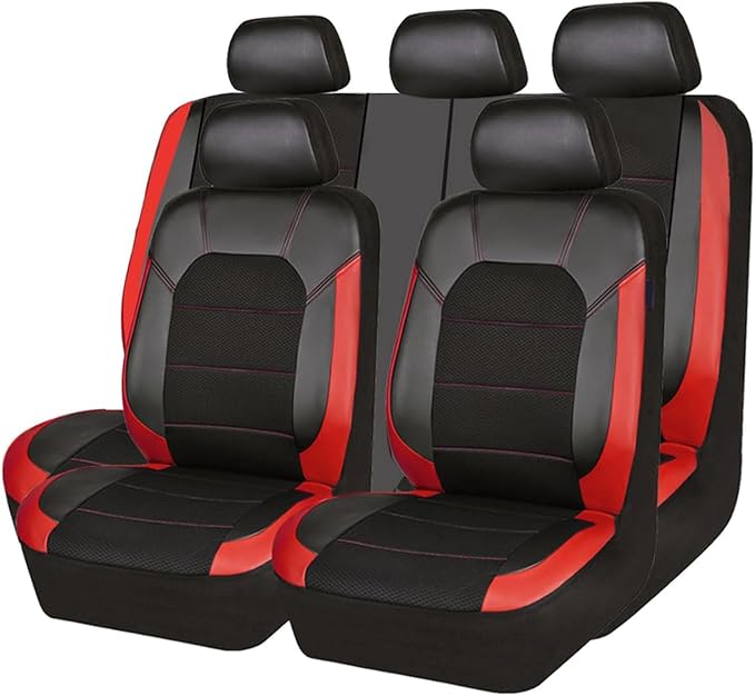 5 Seats Car Seat Covers Full Set for Volkswagen Taos S/SE/SEL/R-Line, Water & Wear Resistant Leather Automotive Seat Cover, Breathable Car Interior Protectors Cushion,D Red