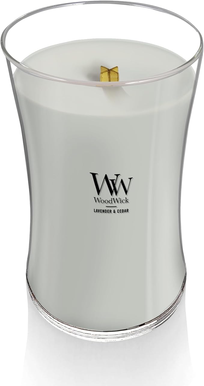 WoodWick Lavender & Cedar Holiday Candle Gifts for Women and Men, 21.5 oz Large Hourglass Candle with Crackling Wick