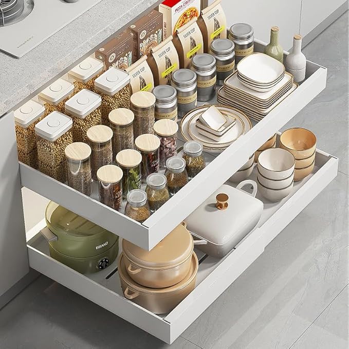 Pull out cabinet organizer - slide out drawers for kitchen cabinets, helps to store items neatly in the cabinet with drawers & pantry shelves instead of all over the counter. (Small)