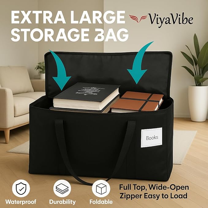XL Moving Bag – 27"×14"×15.5" (25.4 Gal) Heavy-Duty Collapsible Storage Tote w/Zipper Lid & Tag Pocket — 6-Pack for Moving, College/Dorm, Laundry & Gym