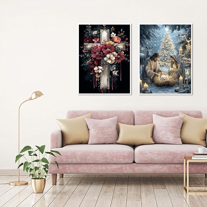 NEGEKFKX 2 Pack Christmas Paint by Numbers Kit for Adults Beginner with Framed,Jesus Easy Adult Paint by Number Kits on Canvas DIY Painting for Beginners Art by Numbers for Home Wall Decor 10x12 Inch