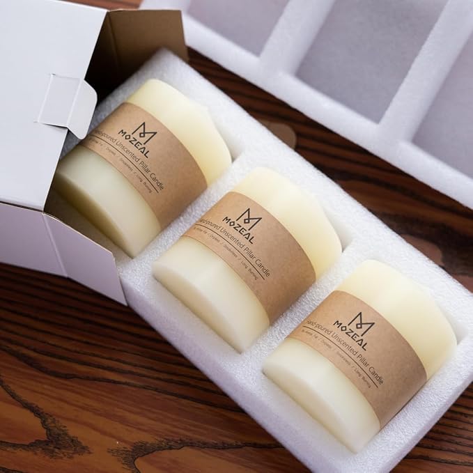 MOZEAL 3" x 8" Hand-Poured Unscented Candles,Large Silver Pillar Candles Set of 2,No Drip,Approx 120 Hours Long Burning,Wedding,Dinner,Christmas and Home Decor（3 Inch Diameter 8 Inch Height）