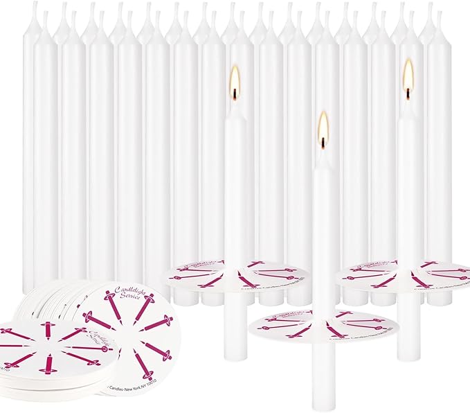 400 Pack White Taper Candles with Drip Guards & Paper Holders - 5 Inch Odorless Religious Candles for Church Prayers, Sabbath Ceremonies, & Home Decorations…