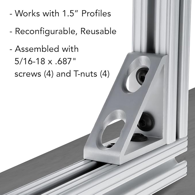 8020, 4336, 15 Series, 4 Hole Aluminum Inside Corner Gusset L Bracket for 80/20 Extruded Aluminum Extrusion Heavy Duty Angle Bracket (Black Anodize, 1)