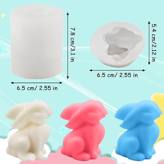 ZAKVOOR 3D Rabbit Candle Silicone Molds Easter Bunny Resin Casting Mould for DIY Candle Making Polymer Clay Craft Plaster Home Decoration