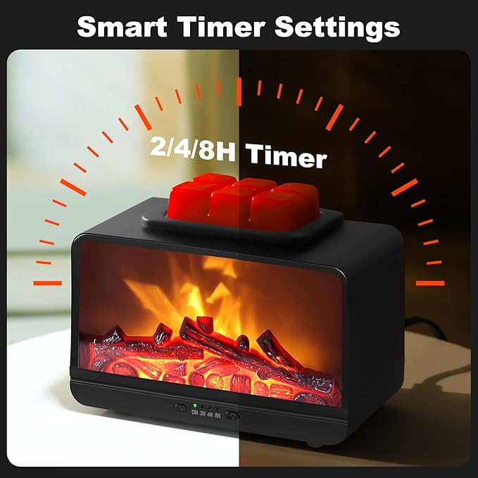 Flame Fireplace Wax Melt Warmer,Scentsy Wax Warmer with Timer, Electric Wax Warmer for Scented Wax with PTC Heating Plate, Wax Burner for Women Gifts & Home Decor(Black)