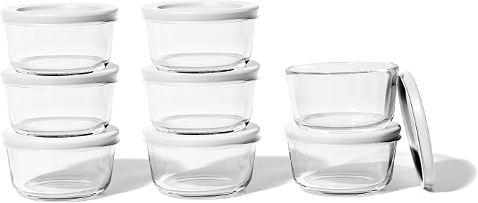 DURA LIVING 16-Piece Glass Food Storage Containers Set (8 Containers + 8 BPA-Free Lids) | 1-Cup, Leakproof | Microwave, Freezer, Oven & Dishwasher Safe | Ideal for Meal Prep & Pantry Organization
