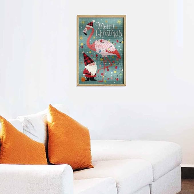 AIVKIEJK Diamond Painting Kits for Adults - Festive Flamingo Christmas Santa Hat Painting DIY 5D Full Drill Diamond Dots Paintings with Diamonds Gem Art and Crafts Home Decor 8"x12"