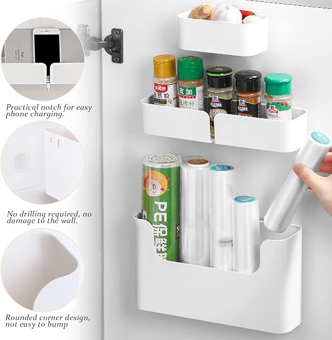 4 Pack Bedside Shelf Wall Mount,Wall Mounted Floating Shelf, Bedside Shelf Organizer Set,Non-Drilling Adhesive Plastic Storage Organizer for Home Decor,Kitchen,Bedroom,Bathroom,Rv (White)