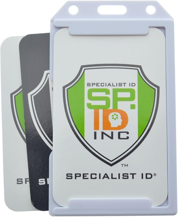 5 Pack - Heavy Duty 2-Sided Rigid Multi Card Holder - Hard Plastic Vertical ID Badge Holders for 2 Standard or Thick Prox Cards, Fuel Card, CAC, Work Badge, or Credit Cards by Specialist ID (White)