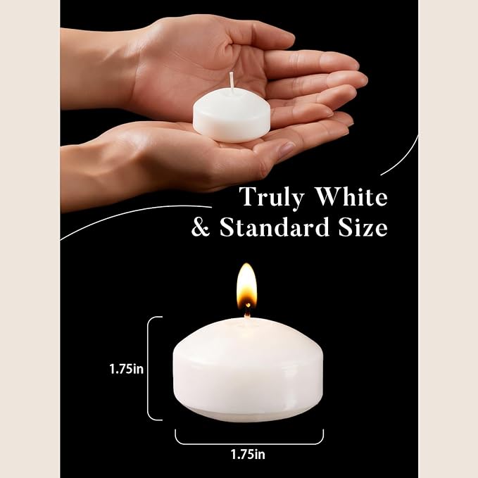 1.75 inch White Floating Candles, 12 Pack 5-6 Hours Long Burning Floating Candle, Burn Clean & Unscented Floating Candles for Centerpieces,Wedding, Christmas
