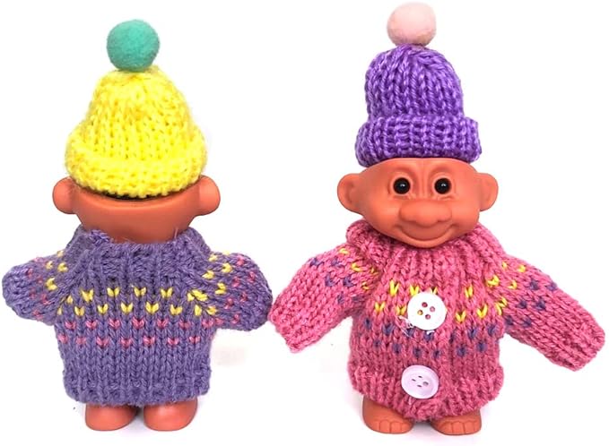 2 Pack Cute Troll Dolls Lighter Case Silicone Funny Mini Dolls Lighter Sleeve with Sweater &Hat for 3.2in Regular Lighter (Lighter not Included) (Purple & Pink)