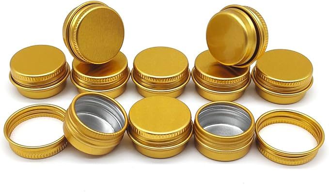 30 pack 5ml Lip Balm Tin Cans, 5g Mini Aluminum Makeup Sample Containers with Screw Lid, Empty Metal Tins Pot Storage Travel Jars for Cosmetic Cream Candle Tea, 5 Gram Small Tins, Gold Color