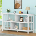 IBF White Wood Bookshelf, Industrial Horizontal Cubby Book Shelf, Low Open Shelf Bookcase for Office Living Room, Modern Short Wide 5 Cube Storage Organizer for Books Display Bedroom, White Oak, 47 In